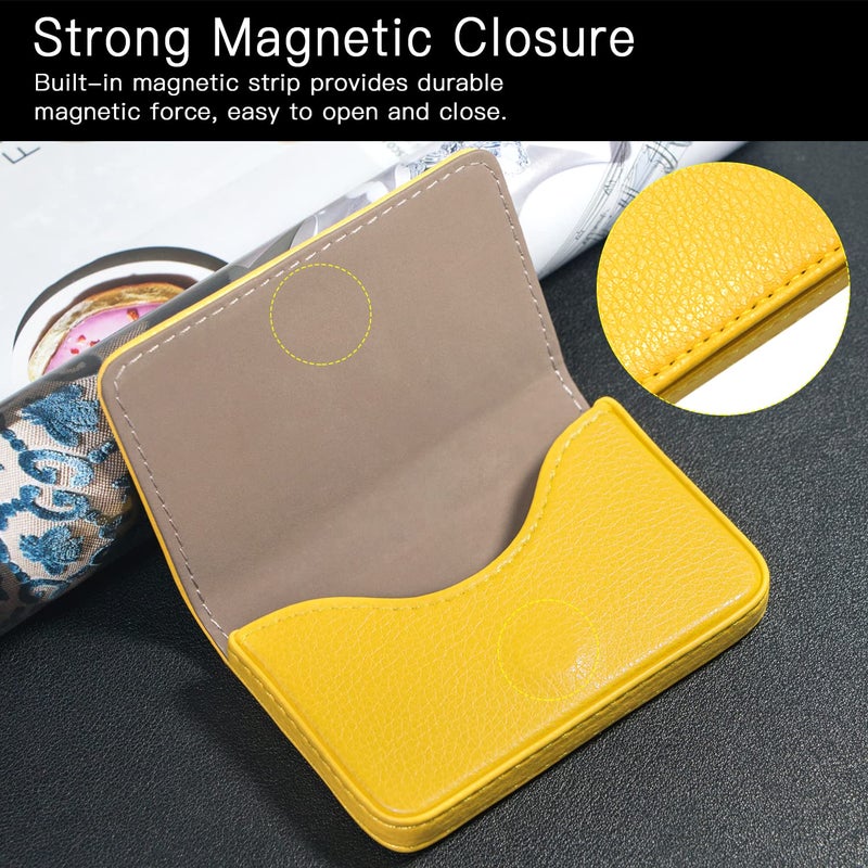 Padike Business Name Card Holder Luxury PU Leather,Business Name Card Holder Wallet Credit card ID Case/Holder For Men & Women - Keep Your Business Cards Clean(Yellow) - Image 4